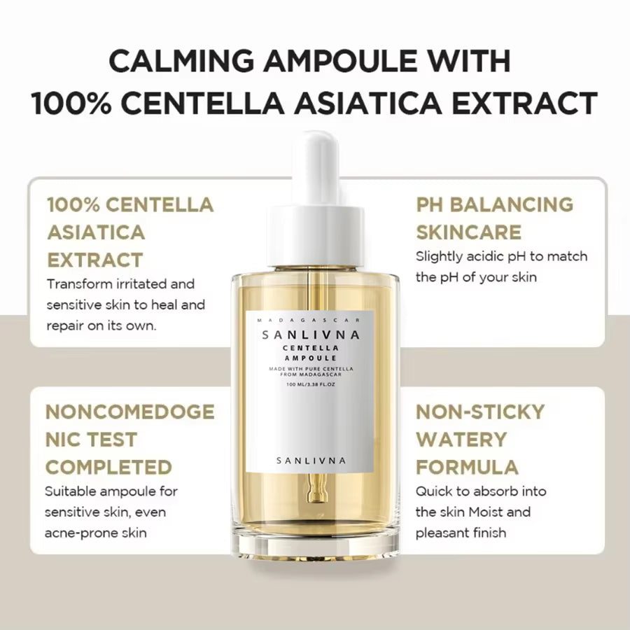 Madagascar Centella Asiatica Ampoule Facial Serum , Prone and Sensitive Skin Moisturizing Skin Firming Korean Glass Skin Car