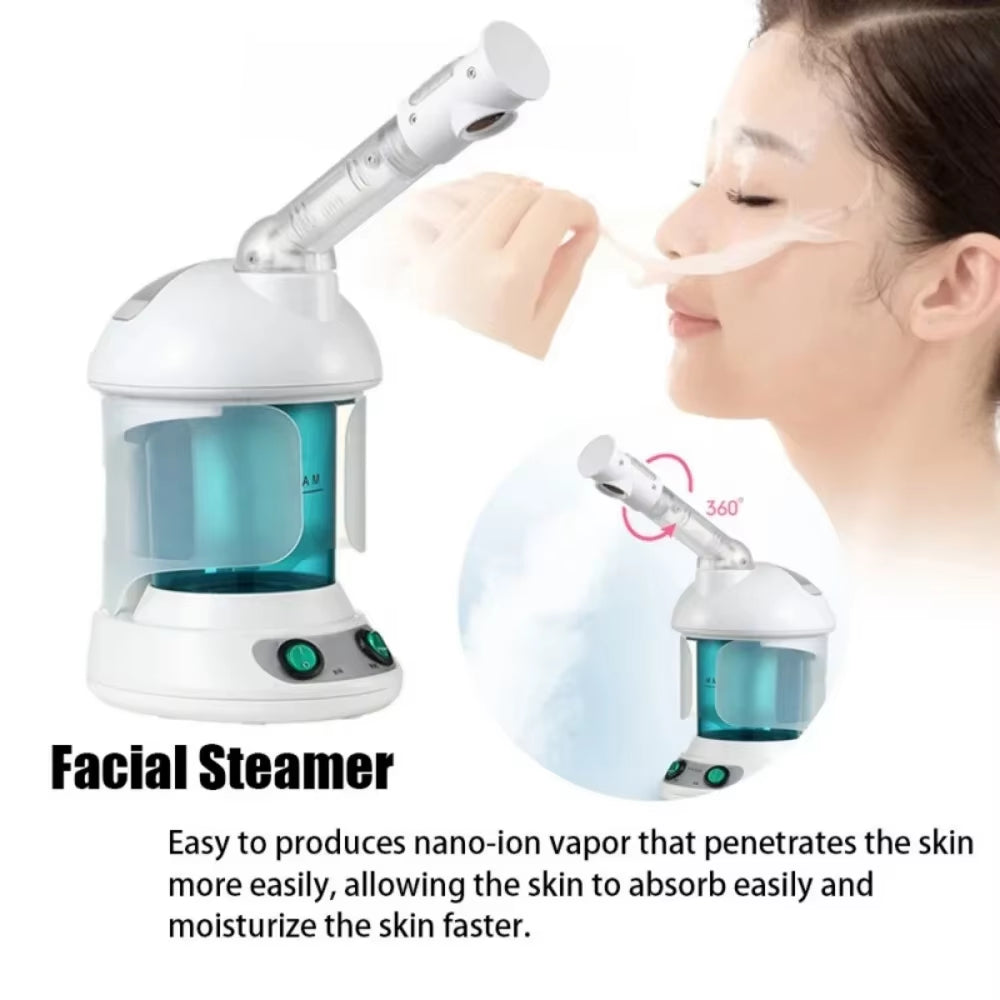 Facial Steamer Nano Ionic Face Steamer with Extendable 360° Rotating Arm Portable Facial Steamer for Skin Care at Home or Salon
