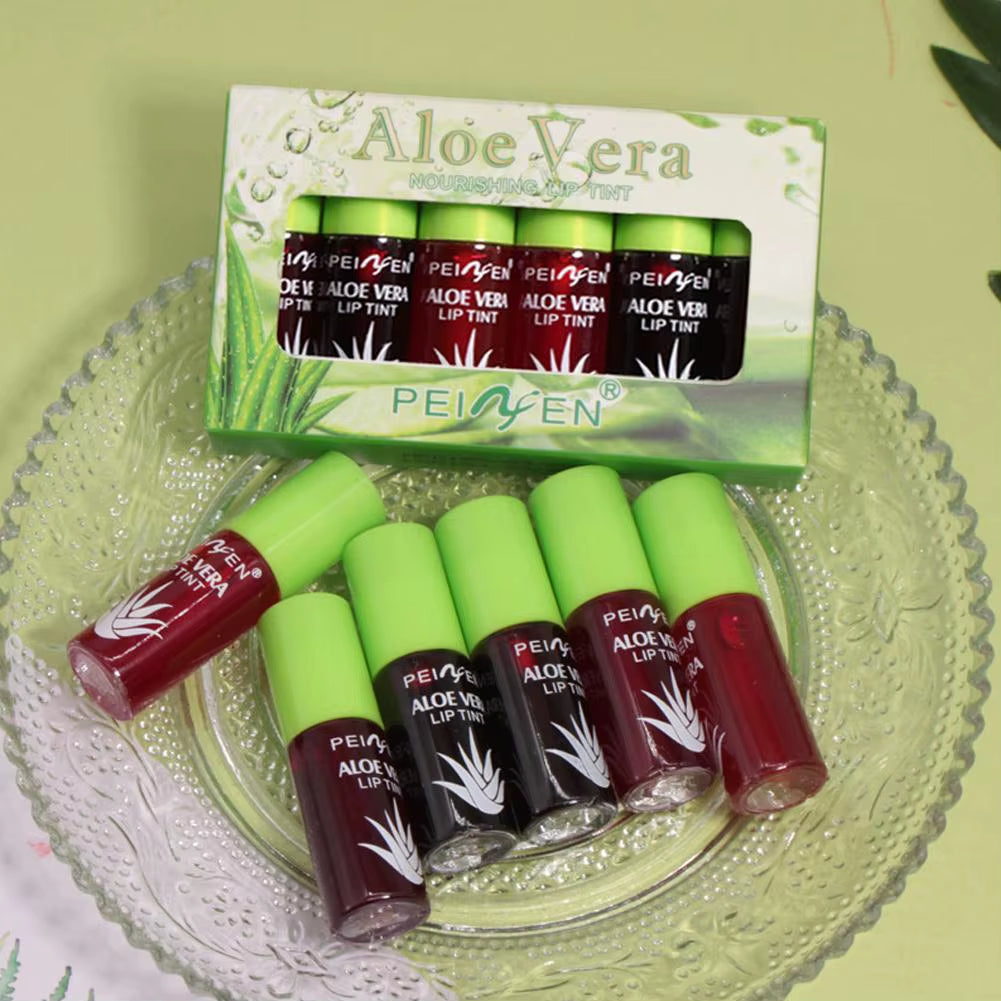 6 Color Lip Tint Stain Set Plumping Liquid Lipstick Aloe Vera Watery Lip Stain Lip Gloss Multi-Use Moisturizing Lip & Cheek Tint