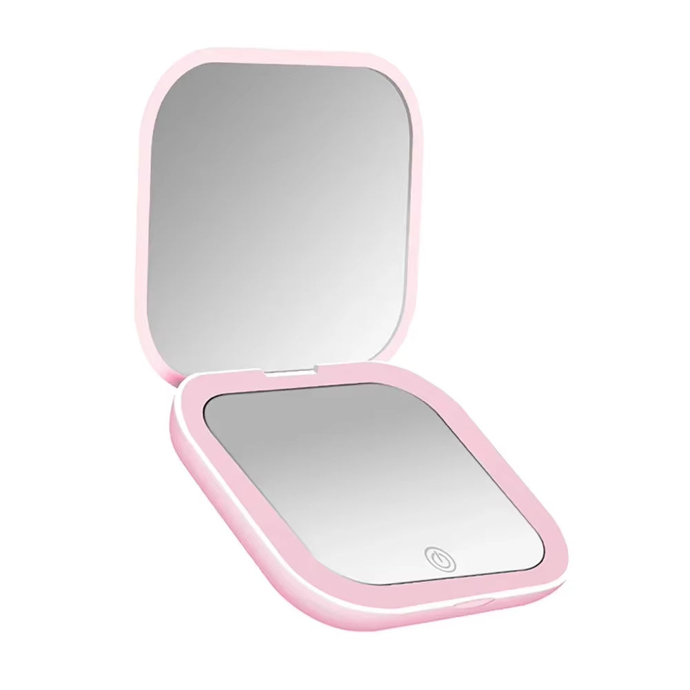USB Portable Hand Held Pocket Makeup Mirror LED Vanity Mirror with Touch Screen Dimming Makeup Mirror
