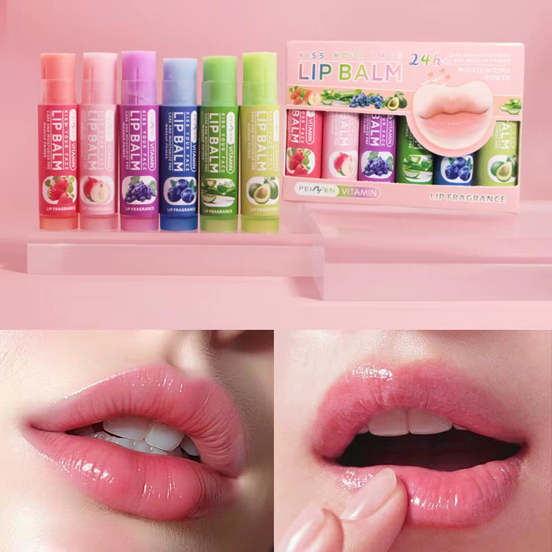 6Pcs/Set Multi Fruit Flavors Moisturizing Lip Balm Set Hydrating Makeup Daily Care Lip Balm Kit Skin Care