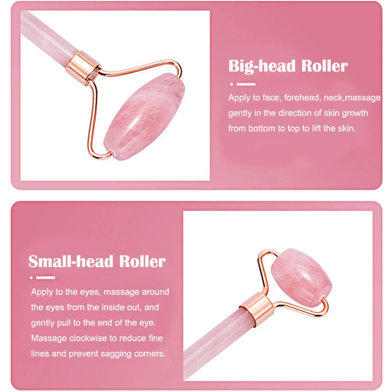 Natural Rose Quartz Jade Roller Gua Sha Scraper Set Facial Massager Roller Jade Stone Guasha Face Lift Skin Care Massage Tools