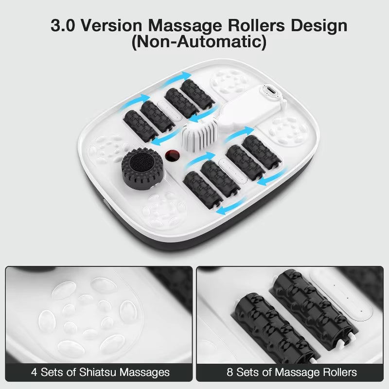 Collapsible Foot Spa with Heat, Bubble, Red Light, and Temperature Control, Foot Bath Massager with 8 Shiatsu Massage Rollers