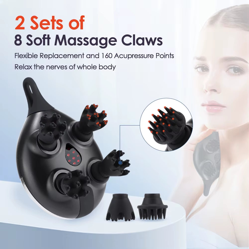 Head Massager with Adjustable Speed for Scalp Massage Red Light for Hair Care Soft Silicone for Deep Kneading of the Head