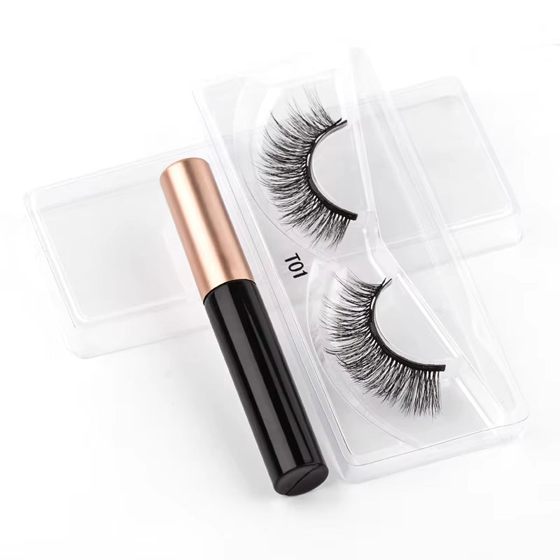 1 Pair False Eyelashes Set Magnetic Eyelashes Magnetic Liquid Eyeliner Set Waterproof Long-Lasting False Eyelash Extension