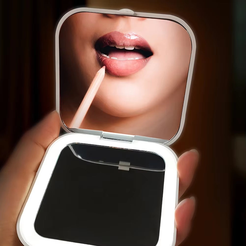 USB Portable Hand Held Pocket Makeup Mirror LED Vanity Mirror with Touch Screen Dimming Makeup Mirror
