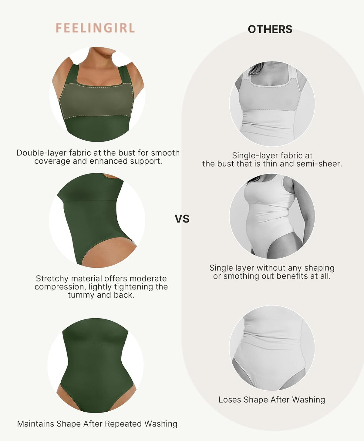 Bodysuit Seamless Square Neck Tummy Control Shapewear Bodysuit
