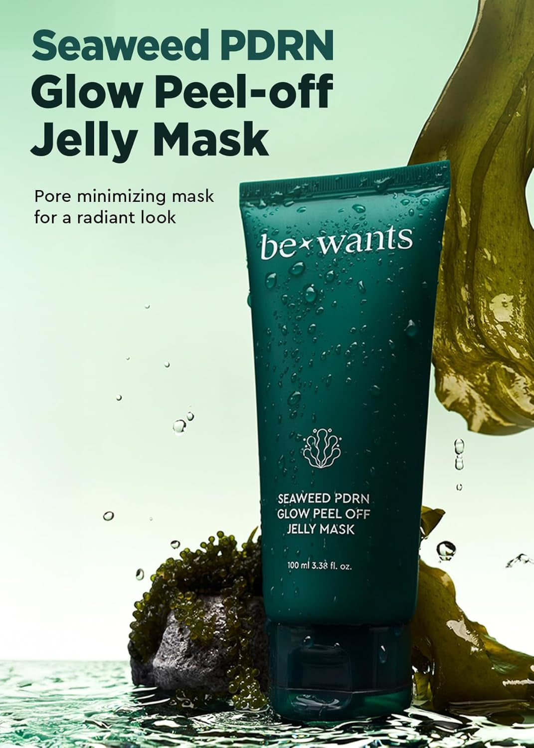 Bewants Seaweed PDRN Glow Peel off Jelly Mask | Pore Minimizing Peel off Face Mask | Soothing PDRN Skincare & Vegan Skincare for Korean Glass Skin, 3.38 Fl Oz