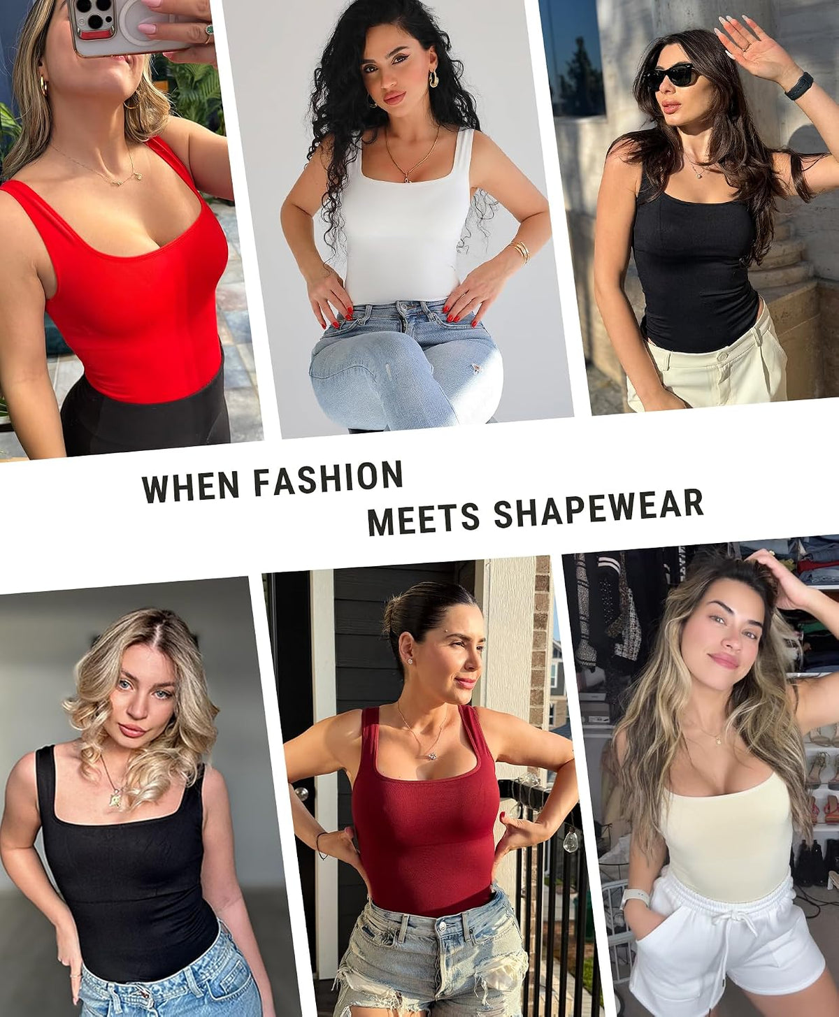 Bodysuit Seamless Square Neck Tummy Control Shapewear Bodysuit