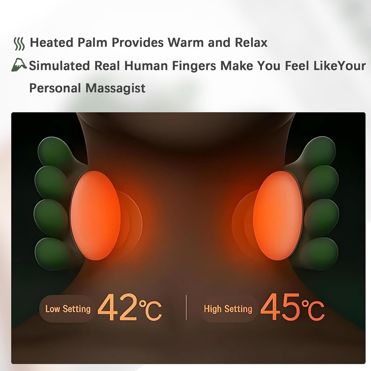 Bionic Heated Massager, Wireless Portable Shiatsu Neck and Back Massager, Electric Deep Tissue 4D Kneading Massage, Simulated Human Hand Design for Pain Relief and Muscle Relax (Green)