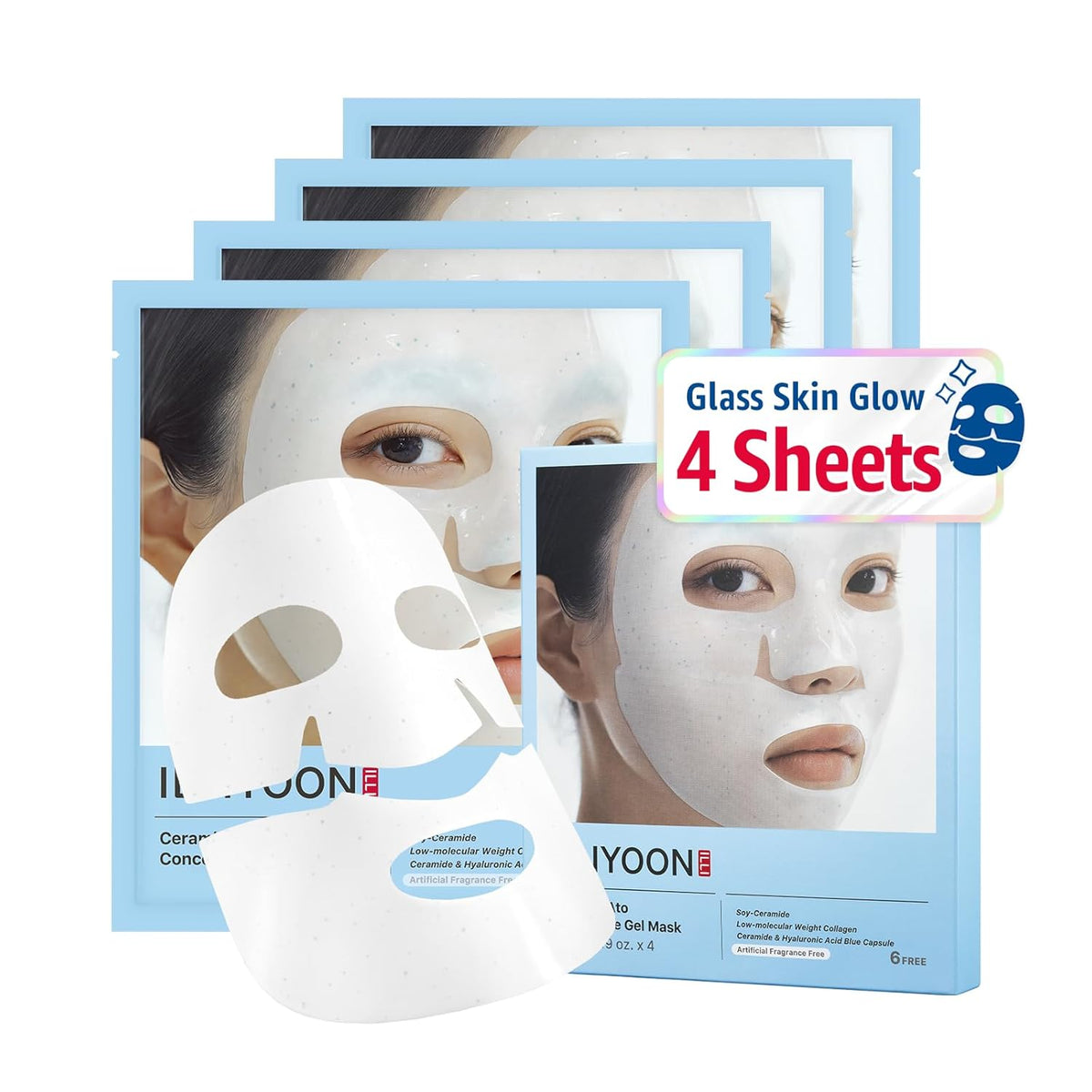 Ceramide Ato Concentrate Gel Face Mask | 34G X 4Ea, Ceramide & Collagen Hydrating Overnight Hydrogel Mask with Hyaluronic Acid, Korean Pore Tightening Sleep Mask, Glass Skin Glow