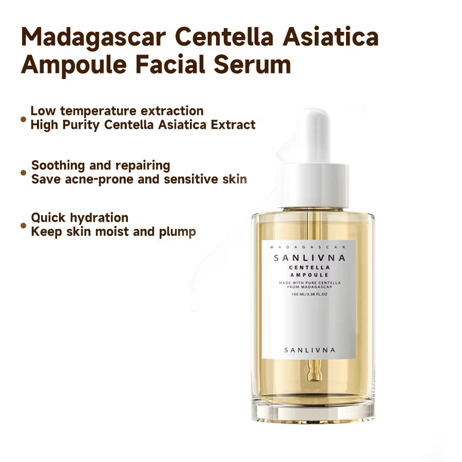 Madagascar Centella Asiatica Ampoule Facial Serum , Prone and Sensitive Skin Moisturizing Skin Firming Korean Glass Skin Car