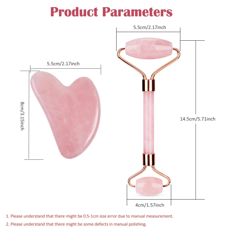 Natural Rose Quartz Jade Roller Gua Sha Scraper Set Facial Massager Roller Jade Stone Guasha Face Lift Skin Care Massage Tools