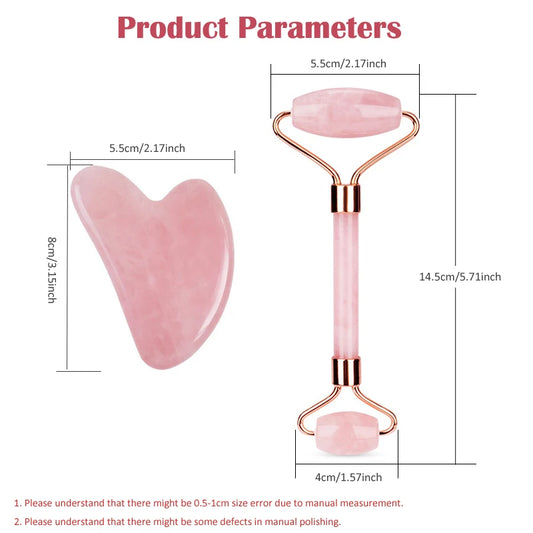 Natural Rose Quartz Jade Roller Gua Sha Scraper Set Facial Massager Roller Jade Stone Guasha Face Lift Skin Care Massage Tools