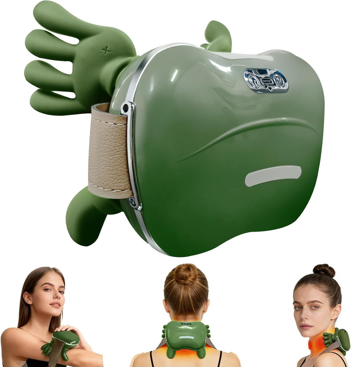 Bionic Heated Massager, Wireless Portable Shiatsu Neck and Back Massager, Electric Deep Tissue 4D Kneading Massage, Simulated Human Hand Design for Pain Relief and Muscle Relax (Green)
