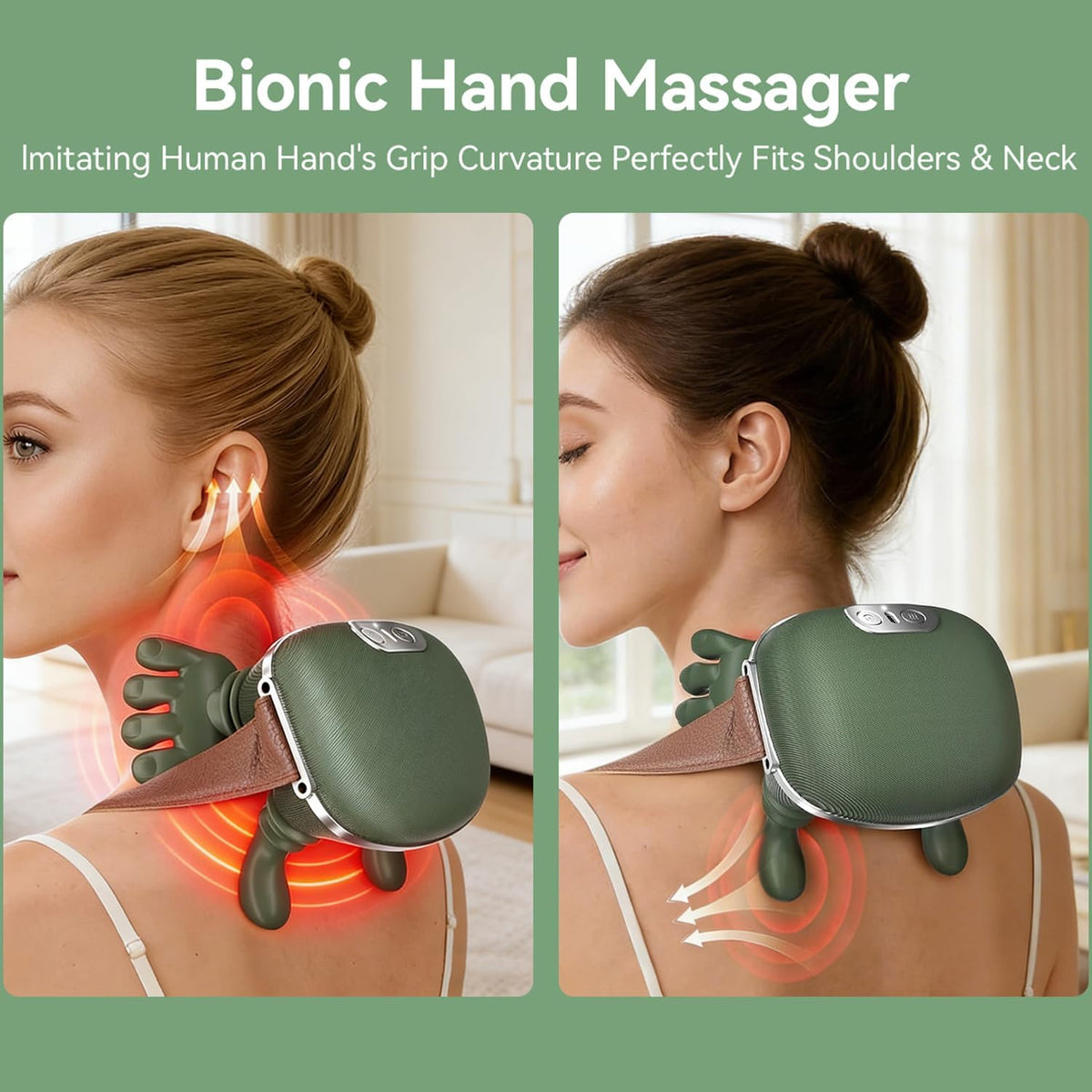 Neck Massager, Bionic Heated Massager, Cordless Portable Shiatsu Neck and Back Massager, 4D Kneading Massage, Simulated Human Hand Design for Pain Relief Deep Tissue and Muscle Relax
