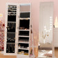 6-LED Jewelry Armoire with Full-Length Mirror, 360° Swivel Storage Cabinet, White