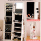 6-LED Jewelry Armoire with Full-Length Mirror, 360° Swivel Storage Cabinet, White