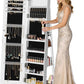 6-LED Jewelry Armoire with Full-Length Mirror, 360° Swivel Storage Cabinet, White