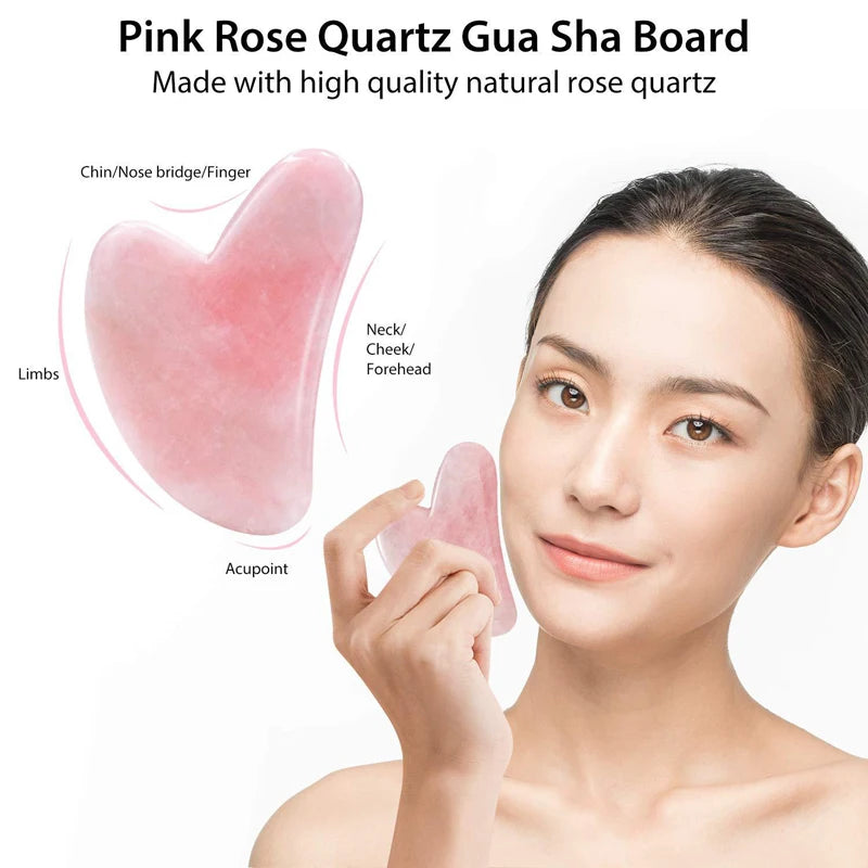 Natural Rose Quartz Jade Roller Gua Sha Scraper Set Facial Massager Roller Jade Stone Guasha Face Lift Skin Care Massage Tools