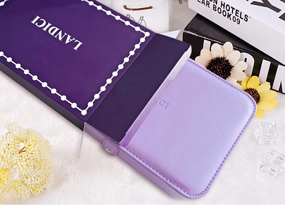 Small Jewelry Travel Case with Ring Holder, Earring Storage, Necklace Hooks & Removable Dividers, Lavender