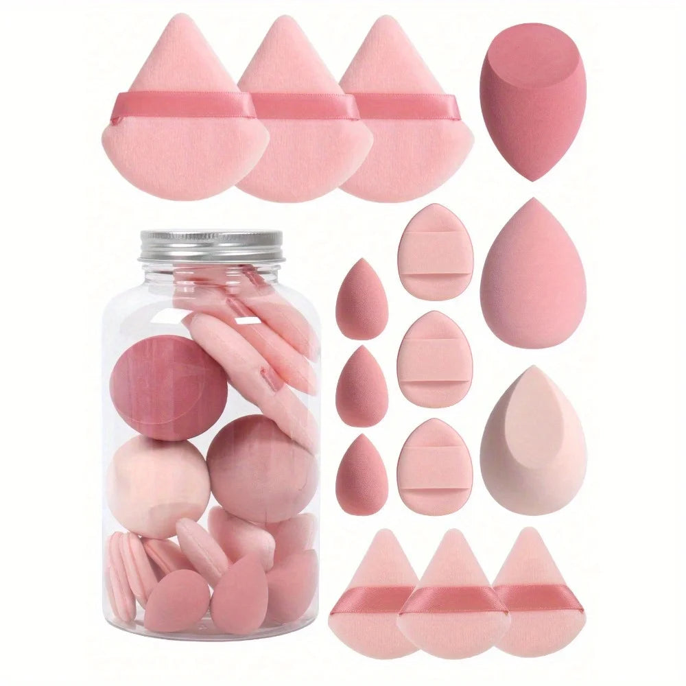 15Pcs Makeup Sponge Set with Storage Jar, Beauty Blender Powder Puff Mini Powder Puff Mini Finger Air Cushion Triangle Puff