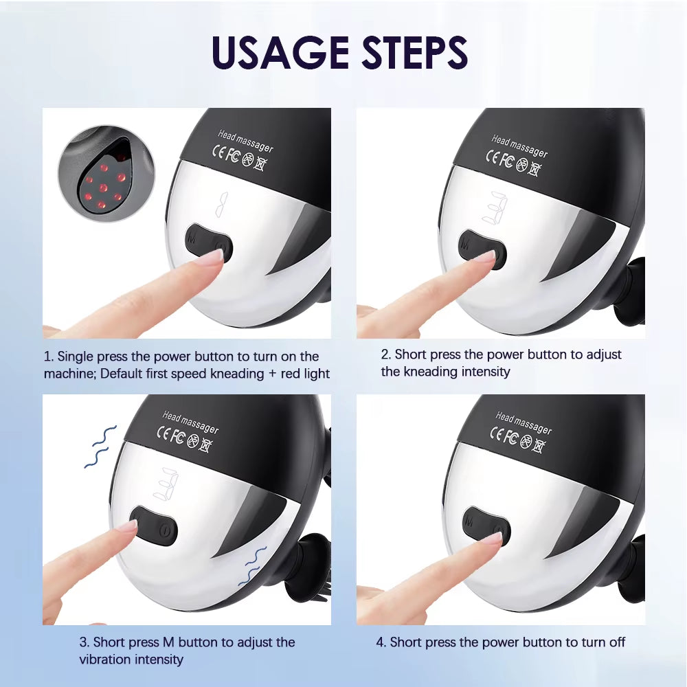 Head Massager with Adjustable Speed for Scalp Massage Red Light for Hair Care Soft Silicone for Deep Kneading of the Head