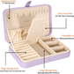Small Jewelry Travel Case with Ring Holder, Earring Storage, Necklace Hooks & Removable Dividers, Lavender