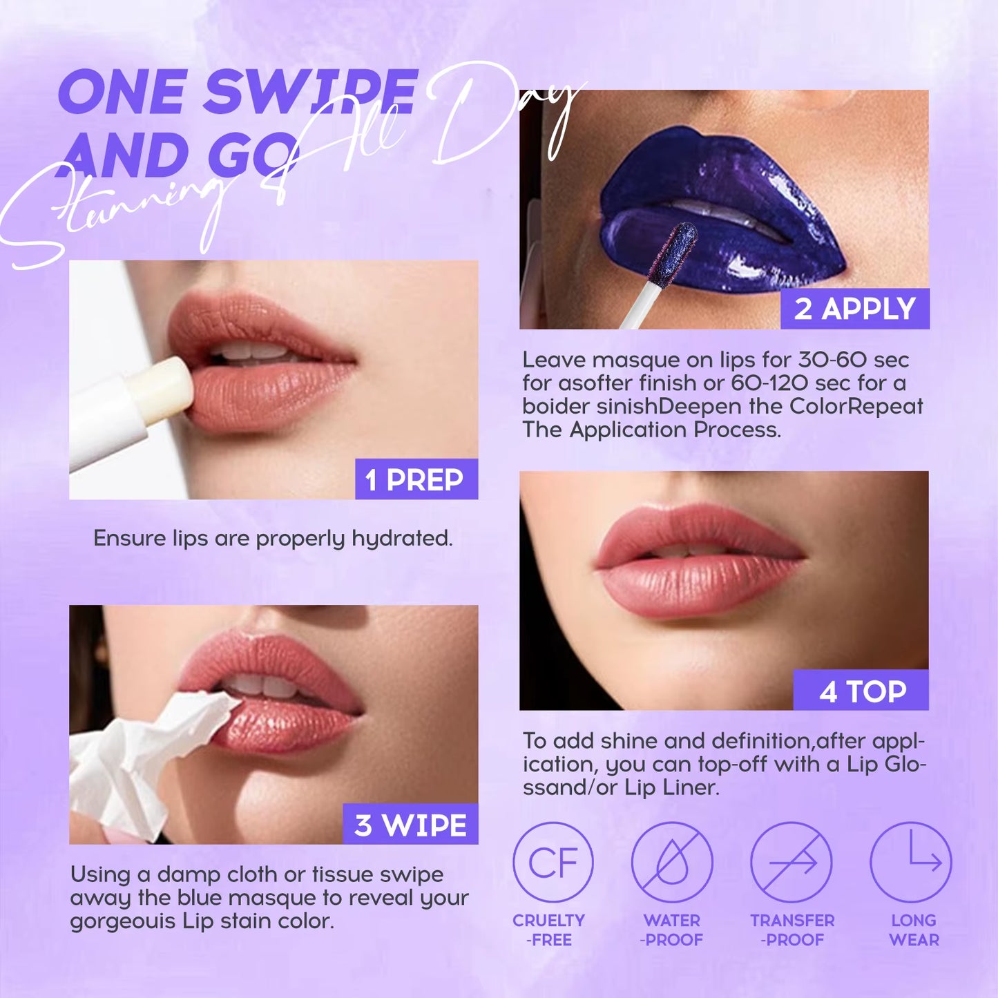 Cracking Lip Stain Wipe off Pink Lip Tint Transfer Proof Lasting Non-Stick Cup Peel off Metallic Lip Mask Waterproof Cosmetics