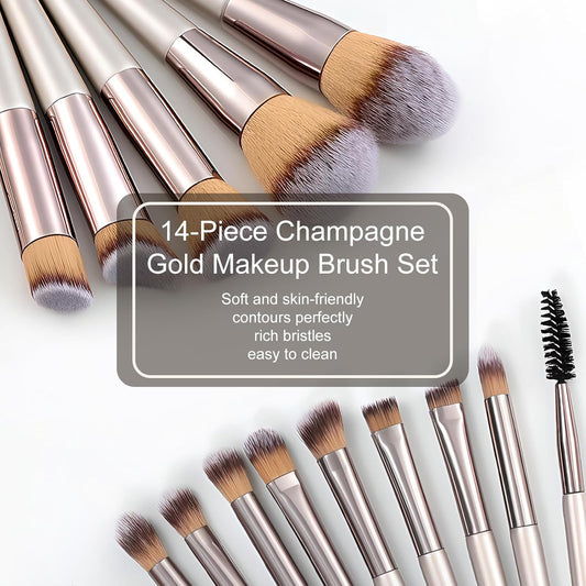 14-Piece Premium Synthetic Makeup Brush Set for Foundation, Powder, Concealers, Eye Shadows, and Blush