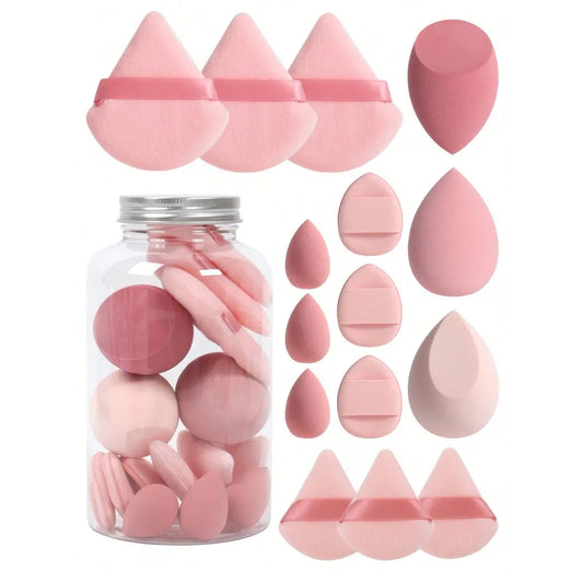 15Pcs Makeup Sponge Set with Storage Jar, Beauty Blender Powder Puff Mini Powder Puff Mini Finger Air Cushion Triangle Puff