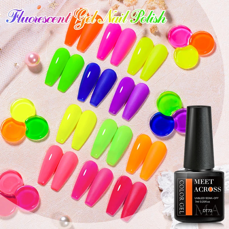 7Ml Fluorescent Gel Nail Polish Vernis Summer Neon Semi Permanent UV Gel Varnish Nail Art Manicure for Nails