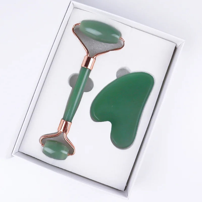 Natural Rose Quartz Jade Roller Gua Sha Scraper Set Facial Massager Roller Jade Stone Guasha Face Lift Skin Care Massage Tools