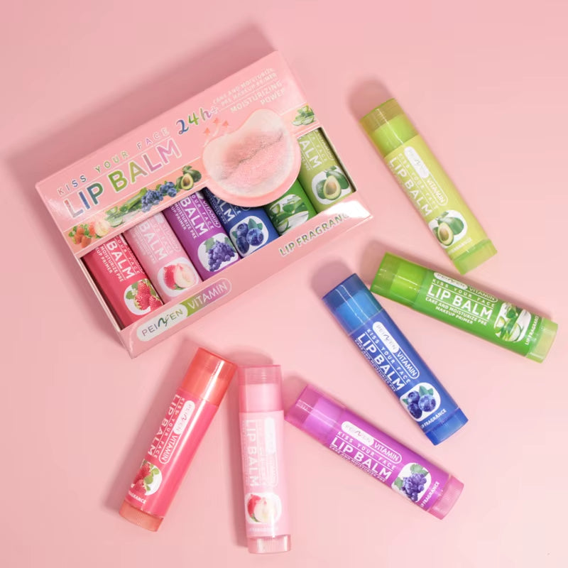 6Pcs/Set Multi Fruit Flavors Moisturizing Lip Balm Set Hydrating Makeup Daily Care Lip Balm Kit Skin Care