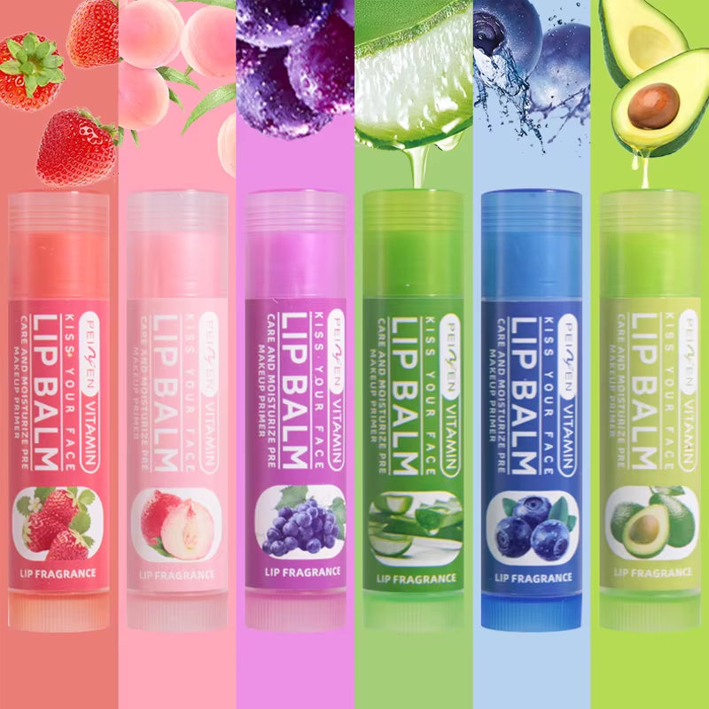 6Pcs/Set Multi Fruit Flavors Moisturizing Lip Balm Set Hydrating Makeup Daily Care Lip Balm Kit Skin Care