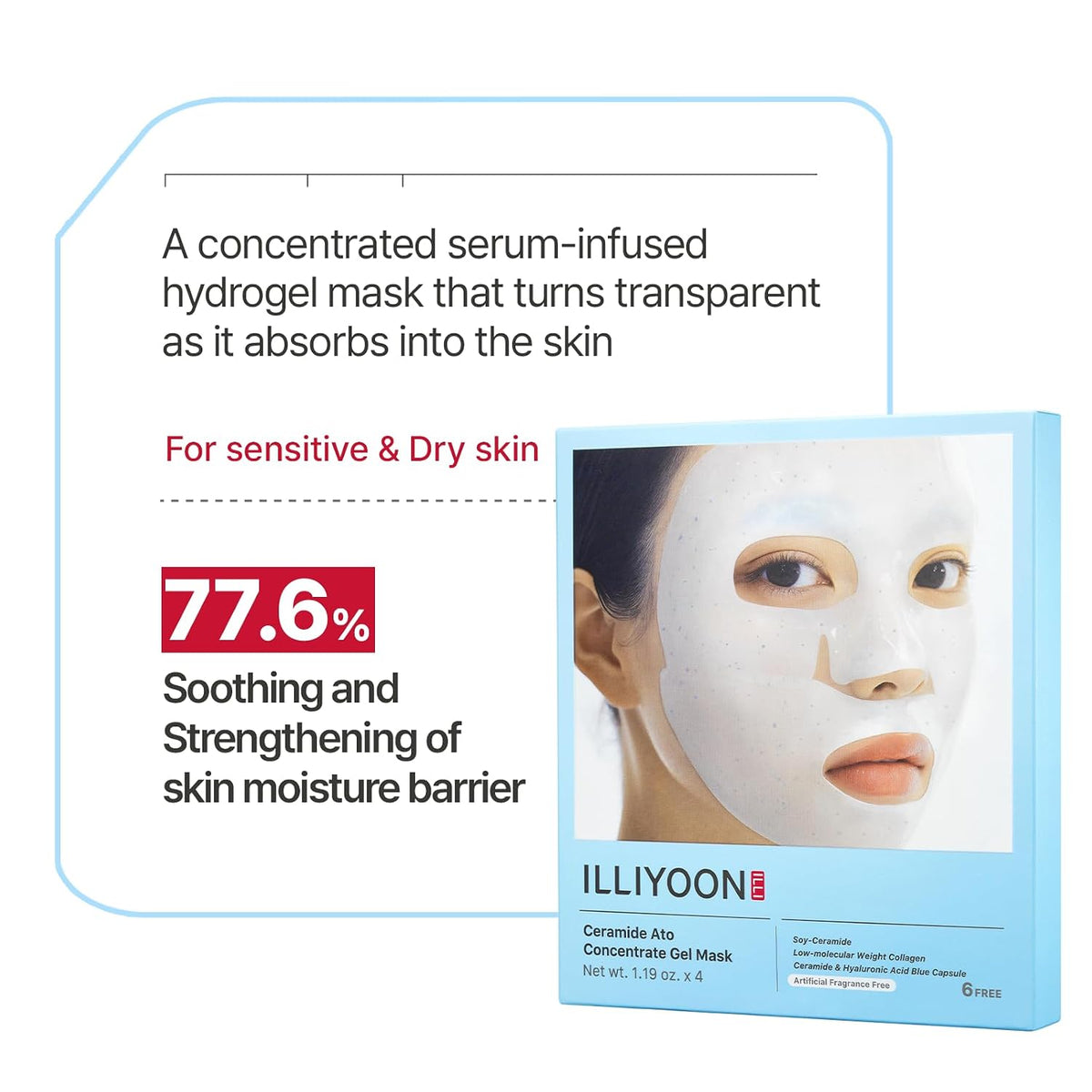 Ceramide Ato Concentrate Gel Face Mask | 34G X 4Ea, Ceramide & Collagen Hydrating Overnight Hydrogel Mask with Hyaluronic Acid, Korean Pore Tightening Sleep Mask, Glass Skin Glow