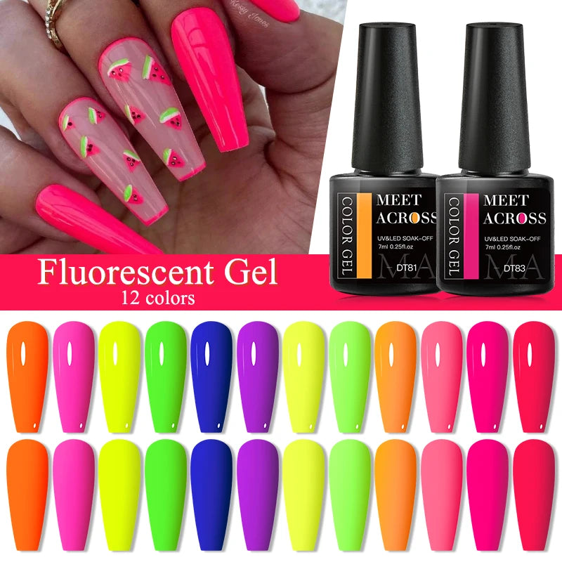 7Ml Fluorescent Gel Nail Polish Vernis Summer Neon Semi Permanent UV Gel Varnish Nail Art Manicure for Nails