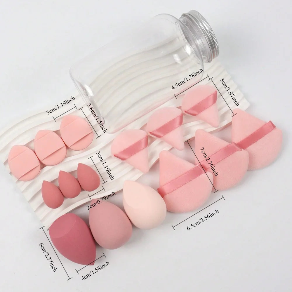15Pcs Makeup Sponge Set with Storage Jar, Beauty Blender Powder Puff Mini Powder Puff Mini Finger Air Cushion Triangle Puff