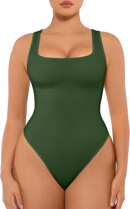 Bodysuit Seamless Square Neck Tummy Control Shapewear Bodysuit