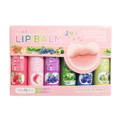 6Pcs/Set Multi Fruit Flavors Moisturizing Lip Balm Set Hydrating Makeup Daily Care Lip Balm Kit Skin Care