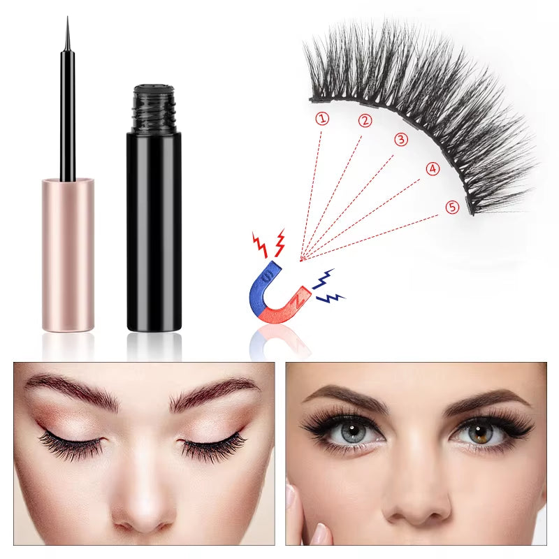 1 Pair False Eyelashes Set Magnetic Eyelashes Magnetic Liquid Eyeliner Set Waterproof Long-Lasting False Eyelash Extension