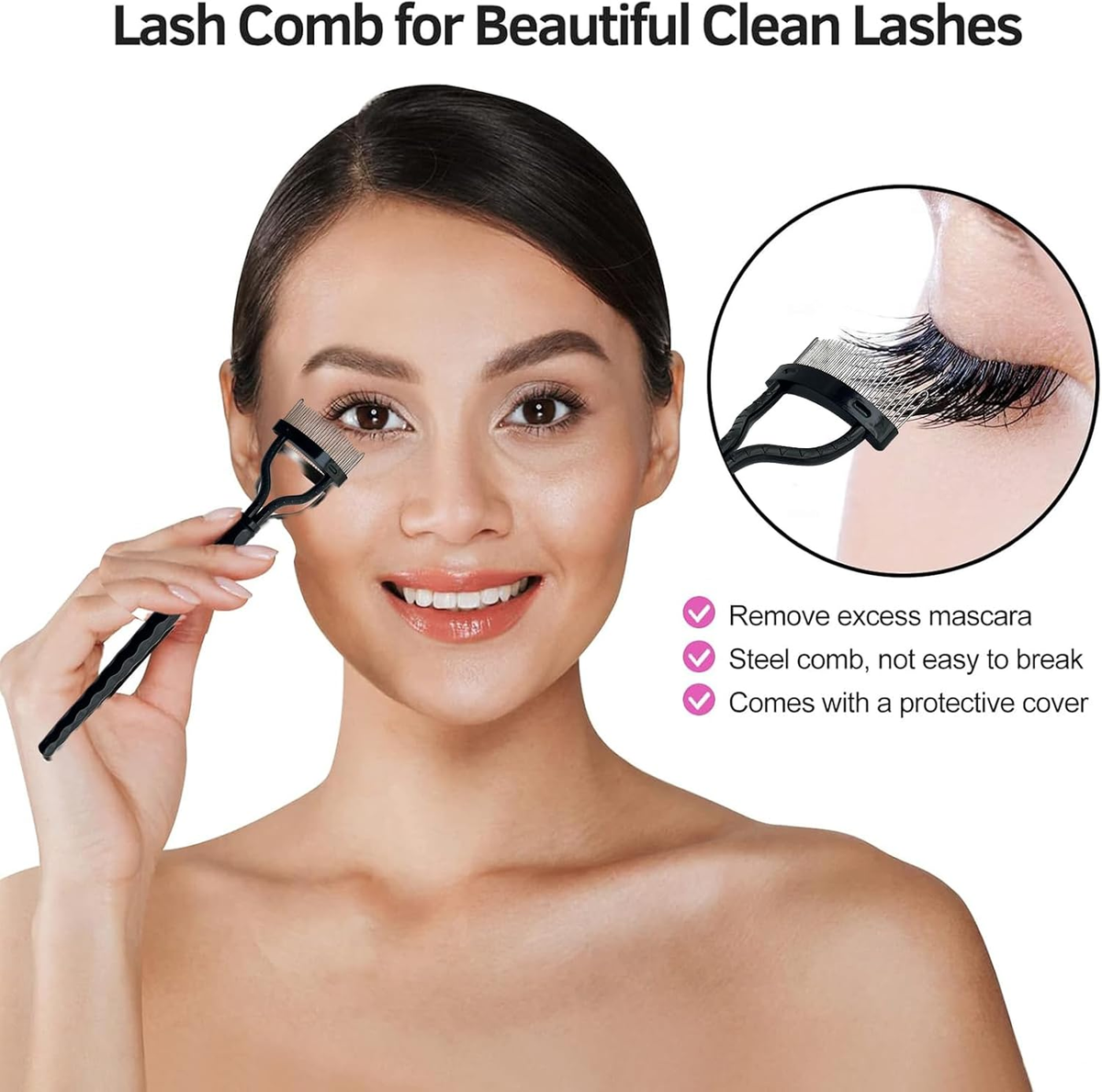 Eyelash Curlers Kit for Women W Lash Curler, Eyelash Comb Seperator, Eyeshadow Brush, Eyelash Extension Tweezers, Foldable Eyebrow Razor Comb, 10 Silicone Refills Pads for Natural Eyelashes