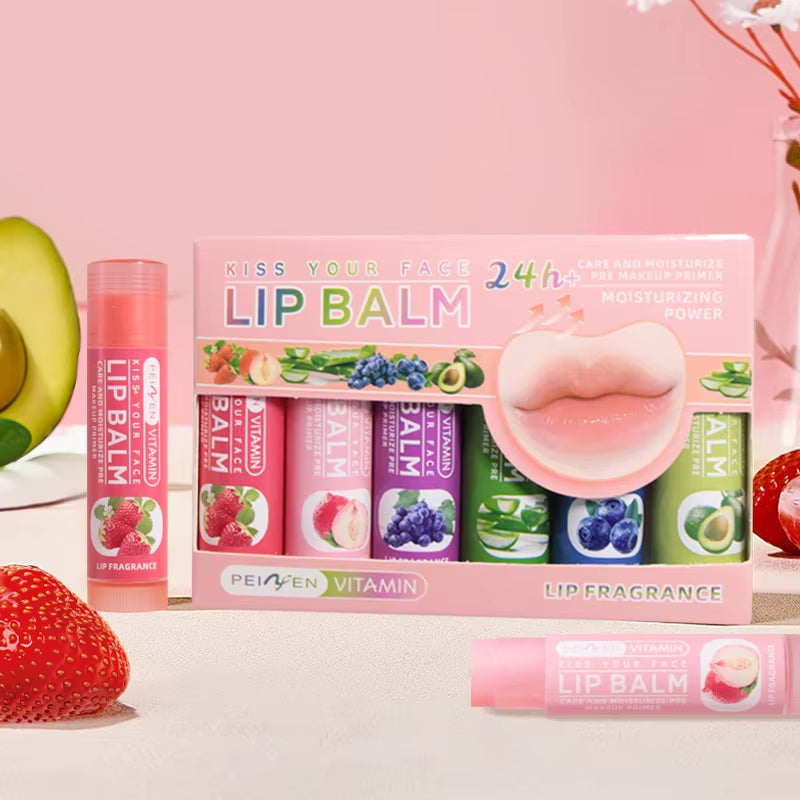 6Pcs/Set Multi Fruit Flavors Moisturizing Lip Balm Set Hydrating Makeup Daily Care Lip Balm Kit Skin Care