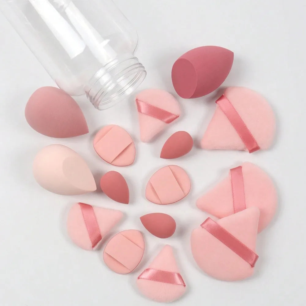 15Pcs Makeup Sponge Set with Storage Jar, Beauty Blender Powder Puff Mini Powder Puff Mini Finger Air Cushion Triangle Puff