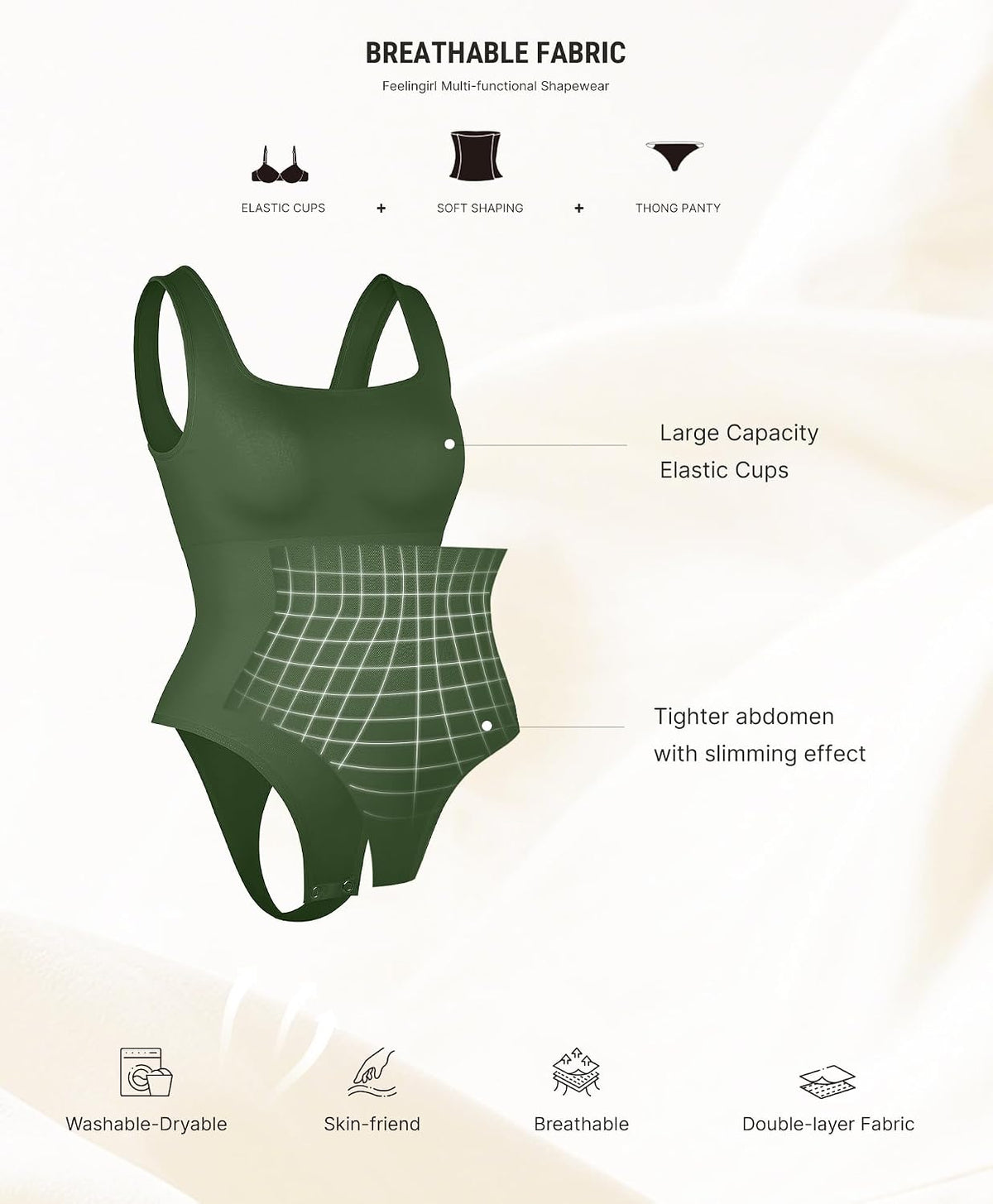 Bodysuit Seamless Square Neck Tummy Control Shapewear Bodysuit