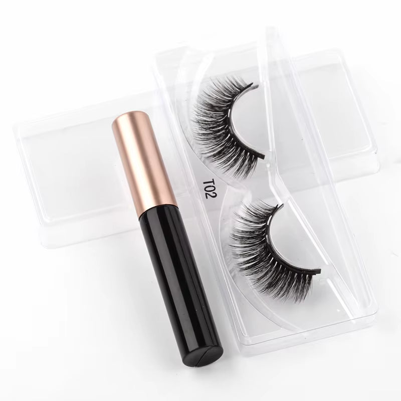 1 Pair False Eyelashes Set Magnetic Eyelashes Magnetic Liquid Eyeliner Set Waterproof Long-Lasting False Eyelash Extension