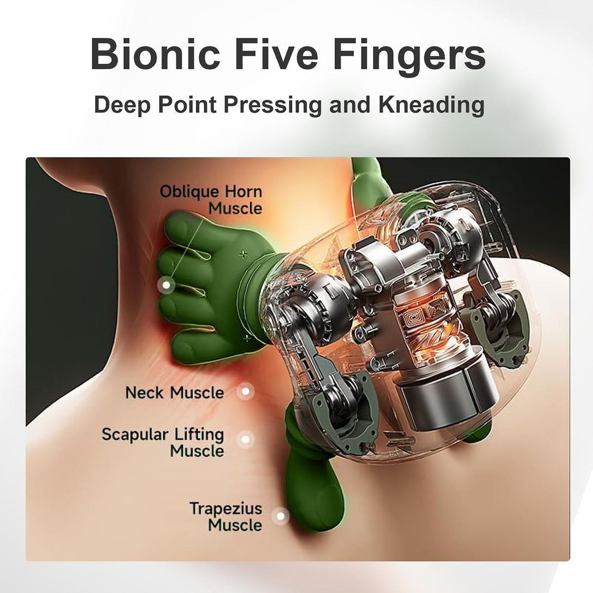 Bionic Heated Massager, Wireless Portable Shiatsu Neck and Back Massager, Electric Deep Tissue 4D Kneading Massage, Simulated Human Hand Design for Pain Relief and Muscle Relax (Green)