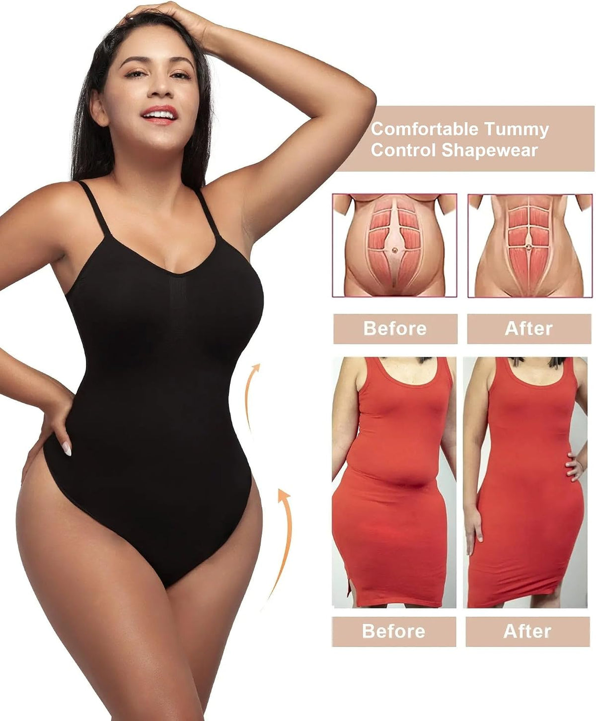 Women'S Tummy Control Shapewear Thong Bodysuit Seamless Waist Snatching Body Shaper